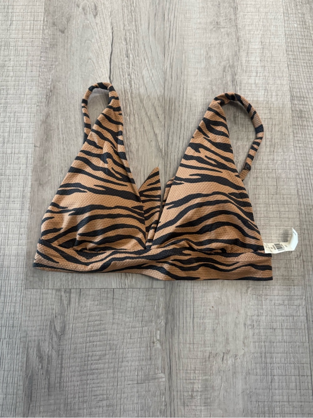 American Eagle Outfitters Tan and Black Tiger-Print Bikini Top